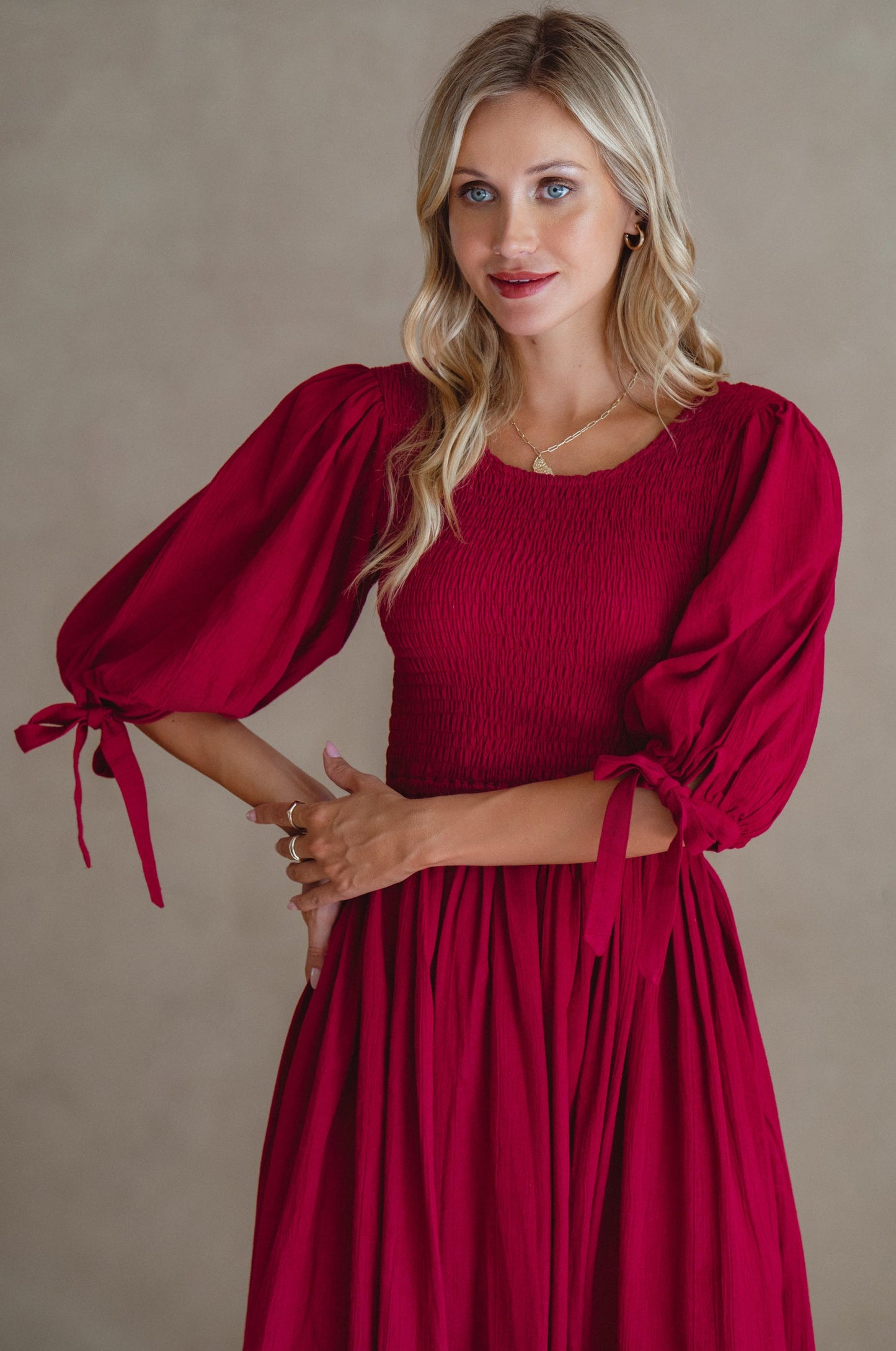 Smocked Linen Midi Dress