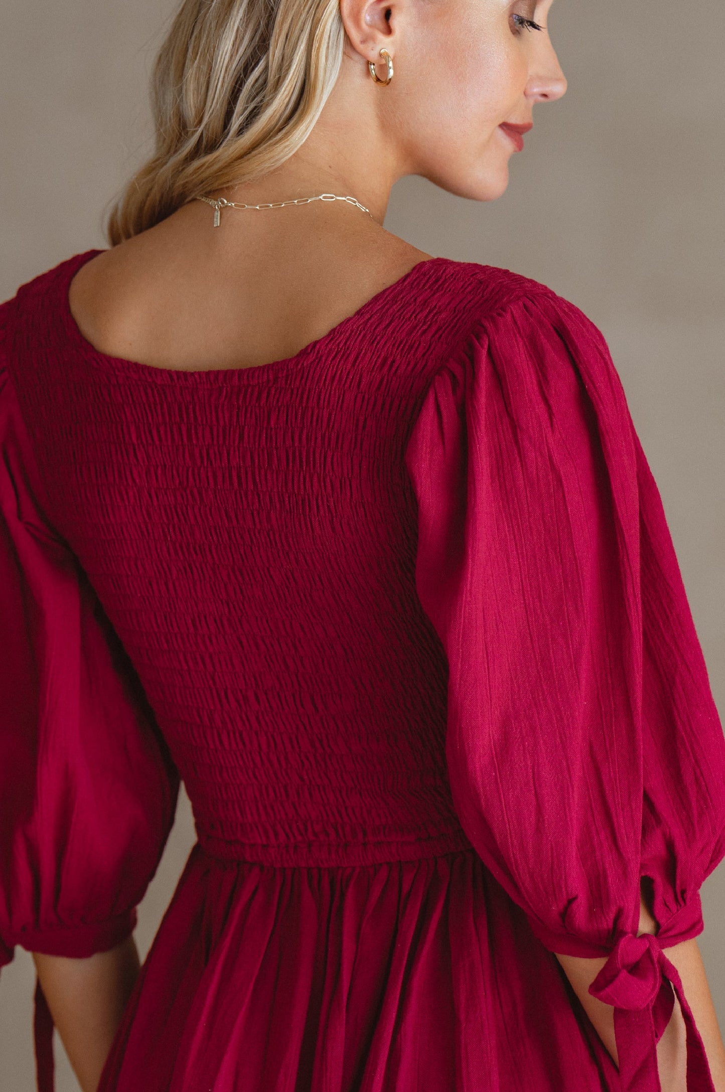Smocked Linen Midi Dress