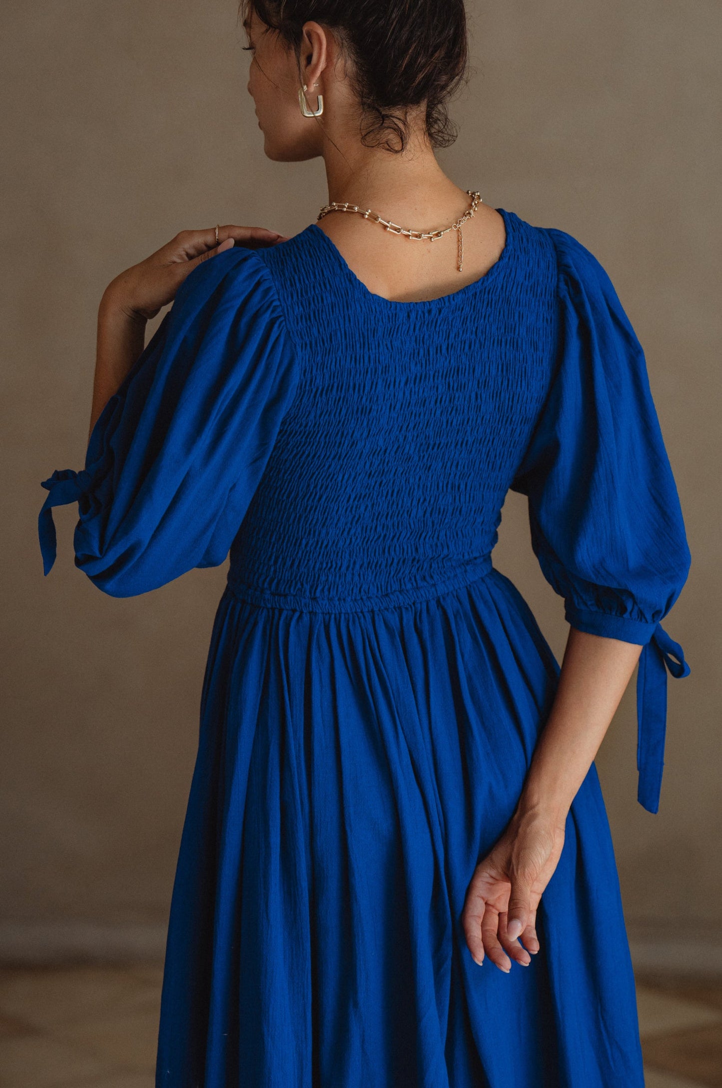 Smocked Linen Midi Dress