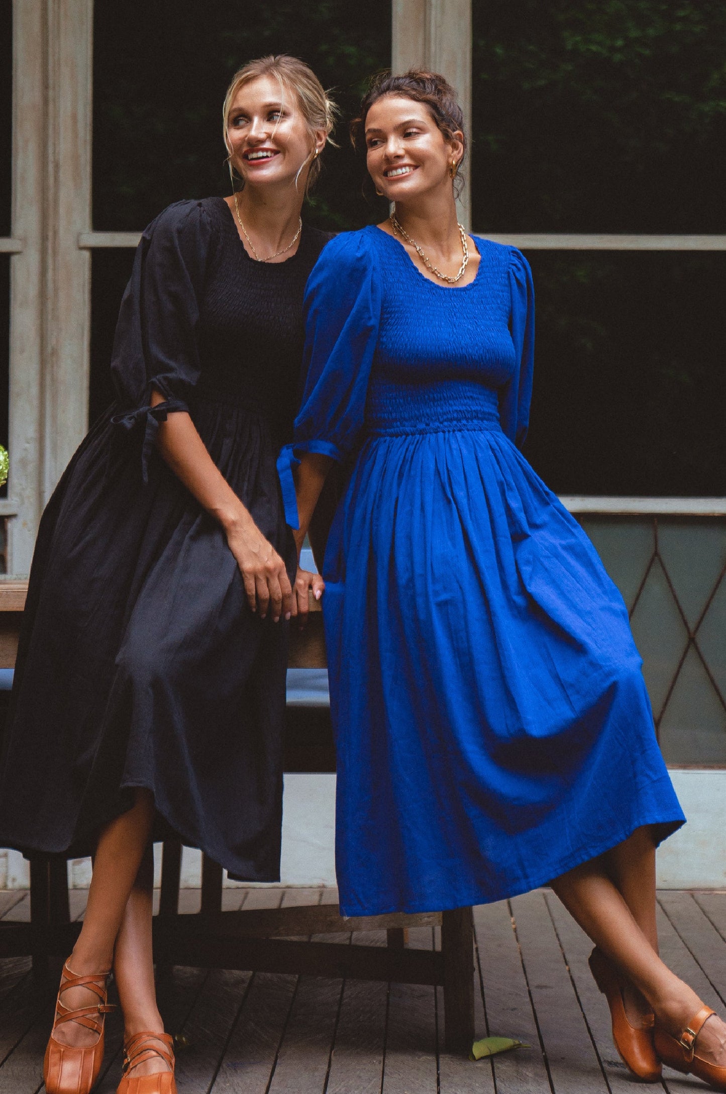 Smocked Linen Midi Dress