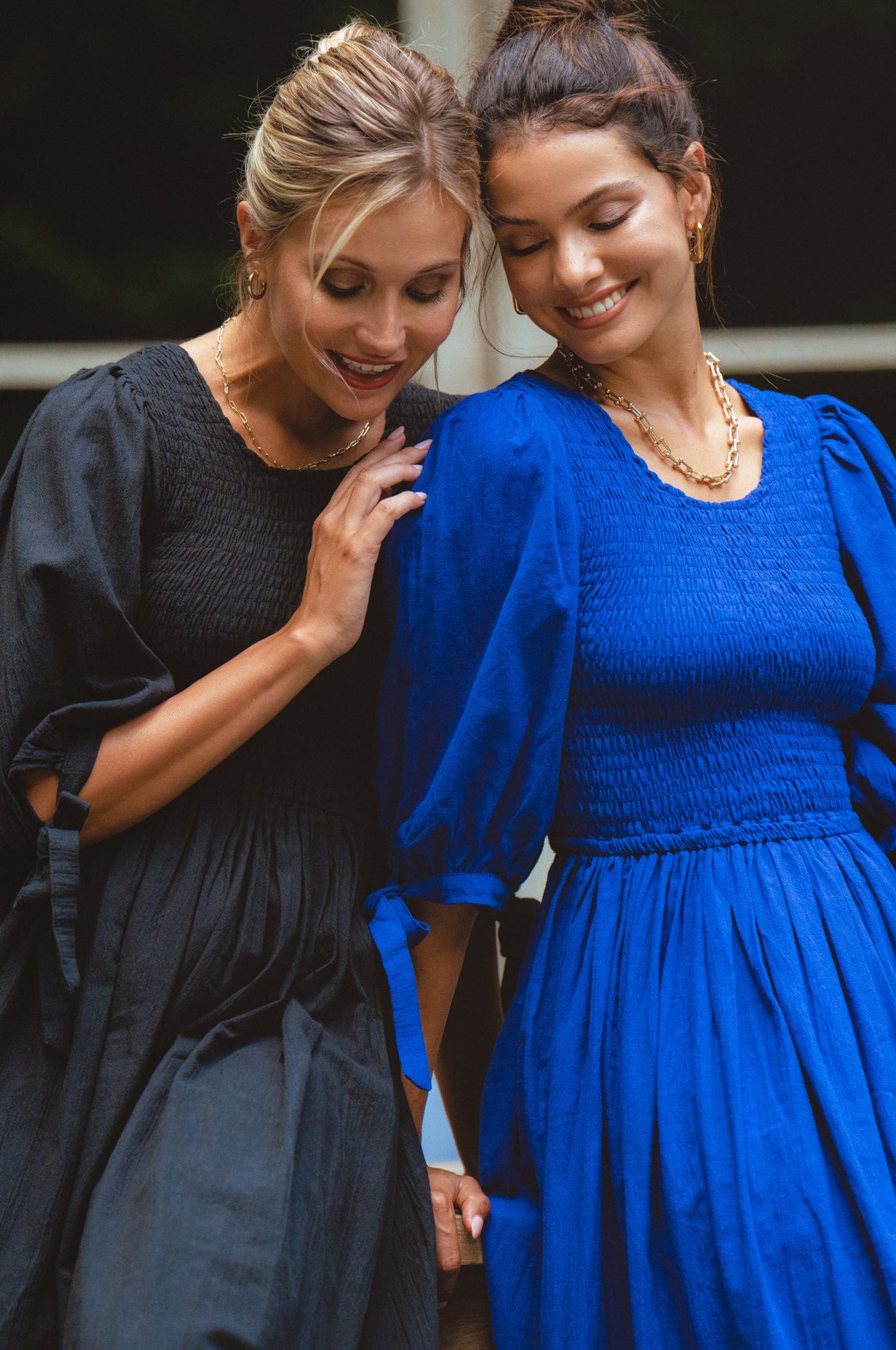 Smocked Linen Midi Dress