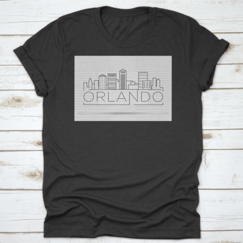 Minimal Outline Of Orlando Linear City Skyline With Typographic