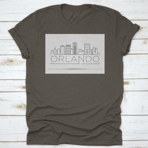 Minimal Outline Of Orlando Linear City Skyline With Typographic