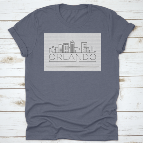 Minimal Outline Of Orlando Linear City Skyline With Typographic