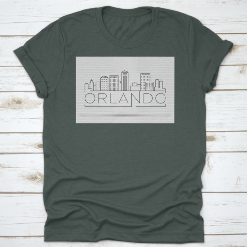 Minimal Outline Of Orlando Linear City Skyline With Typographic