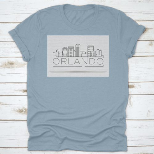 Minimal Outline Of Orlando Linear City Skyline With Typographic