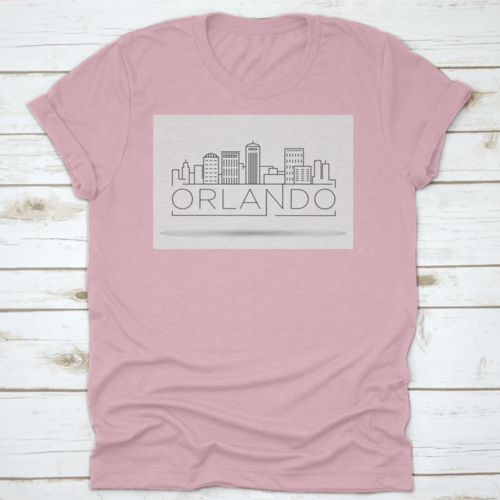 Minimal Outline Of Orlando Linear City Skyline With Typographic