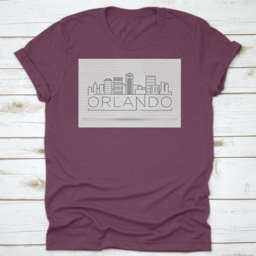 Minimal Outline Of Orlando Linear City Skyline With Typographic