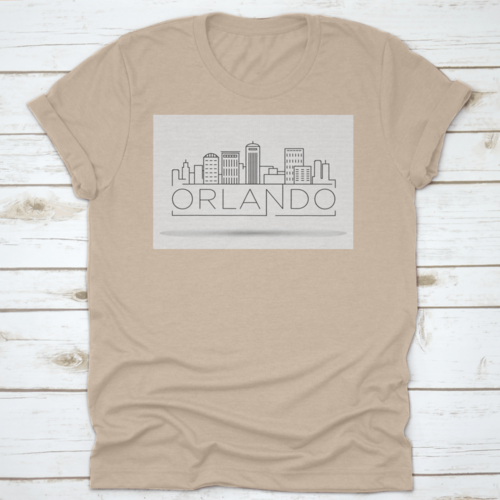 Minimal Outline Of Orlando Linear City Skyline With Typographic
