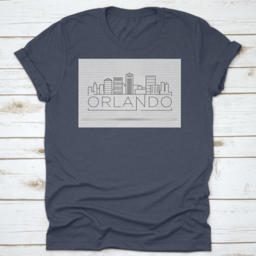 Minimal Outline Of Orlando Linear City Skyline With Typographic
