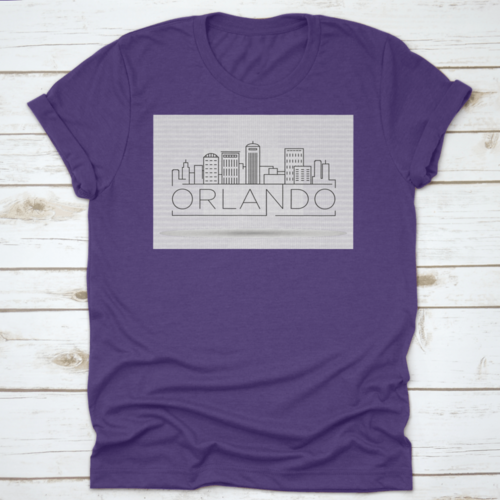 Minimal Outline Of Orlando Linear City Skyline With Typographic