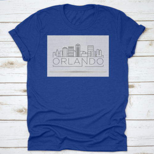 Minimal Outline Of Orlando Linear City Skyline With Typographic