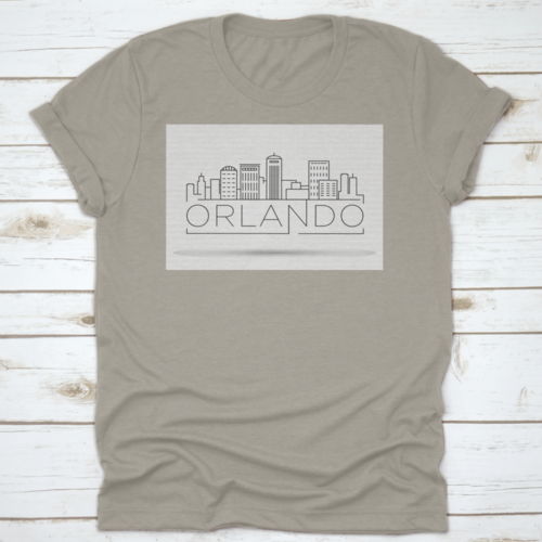 Minimal Outline Of Orlando Linear City Skyline With Typographic