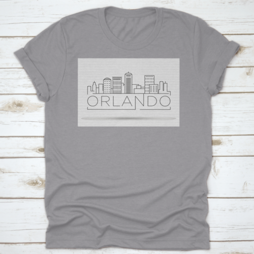 Minimal Outline Of Orlando Linear City Skyline With Typographic