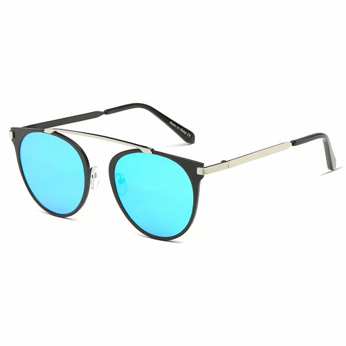 NEW ME IM Modern Horn Rimmed Metal Frame Round Sunglasses