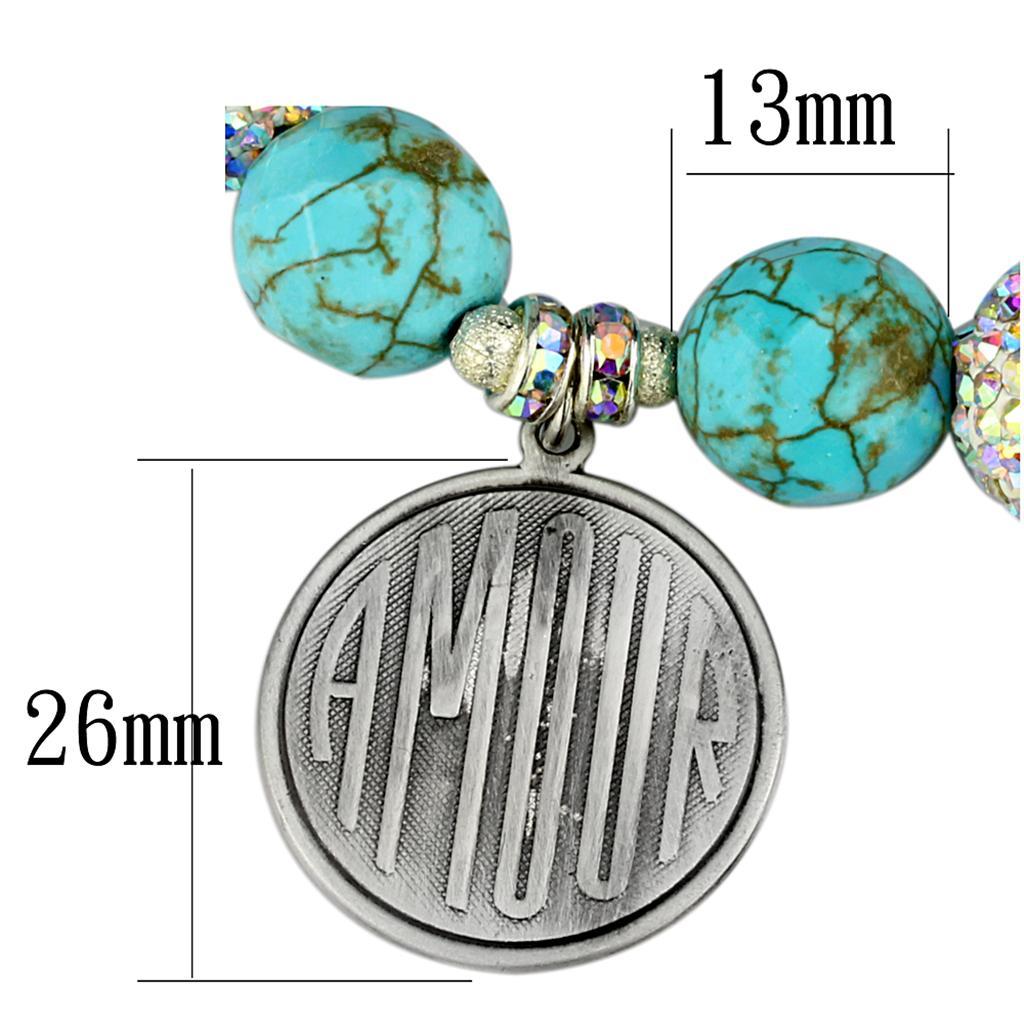 Antique Silver White Metal Bracelet with Synthetic Turquoise