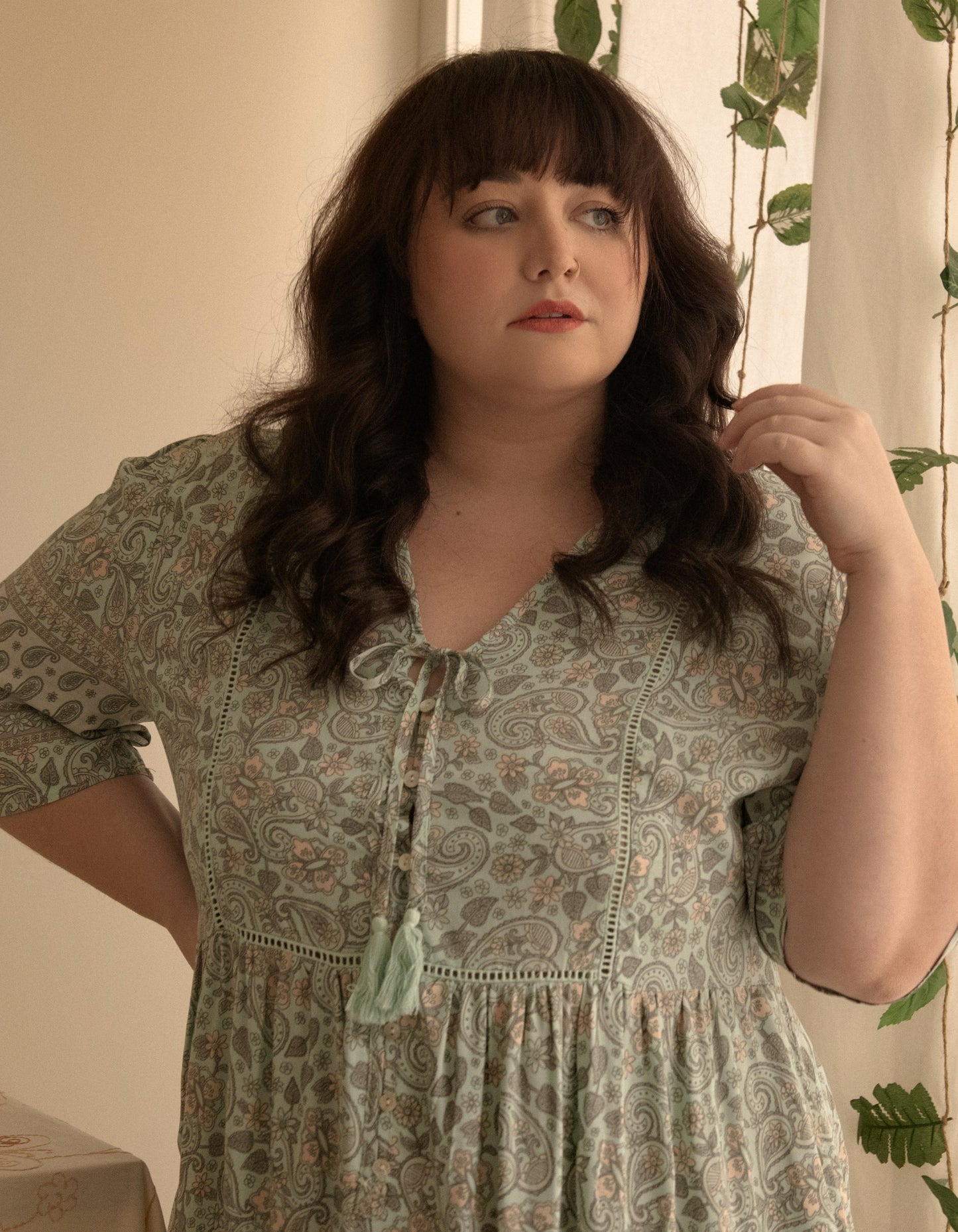Dress A-line Bohemian Print Tassels Green