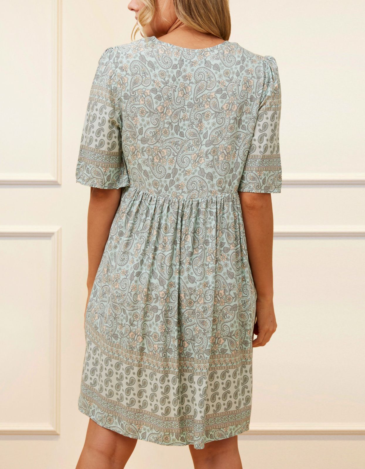 Dress A-line Bohemian Print Tassels Green