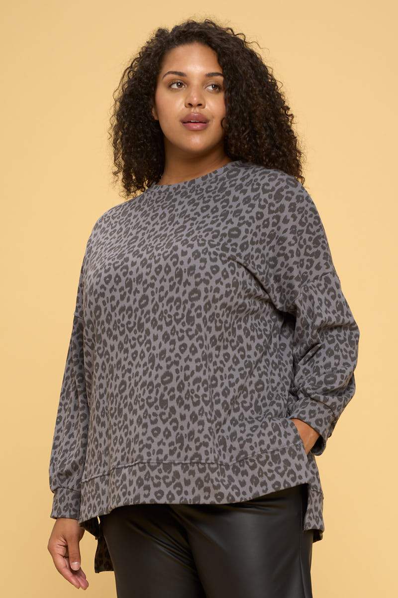 Animal Print Sweatshirt with Side Slits