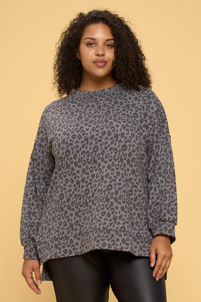 Animal Print Sweatshirt with Side Slits