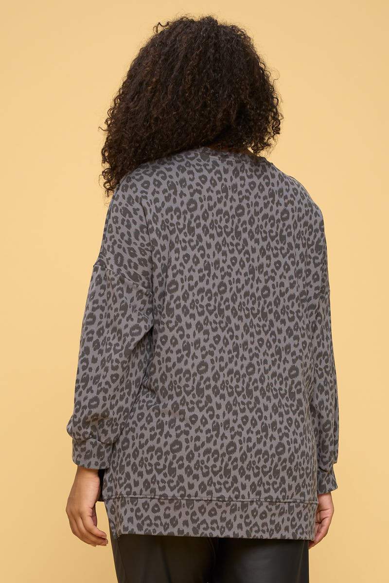 Animal Print Sweatshirt with Side Slits