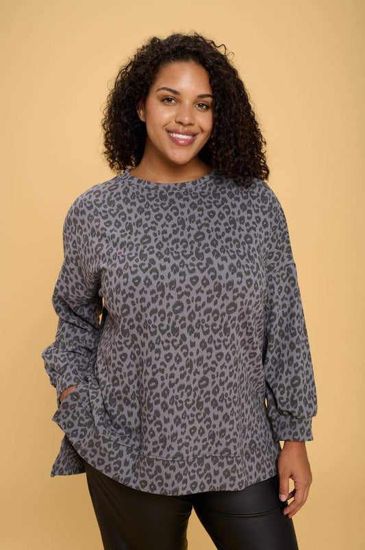 Animal Print Sweatshirt with Side Slits