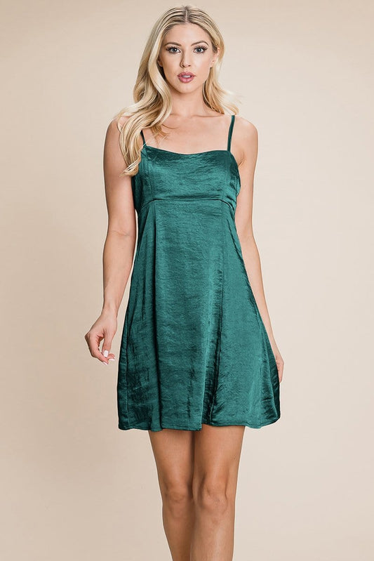 Adjustable Spaghetti Strap Satin Cami Slip Dress