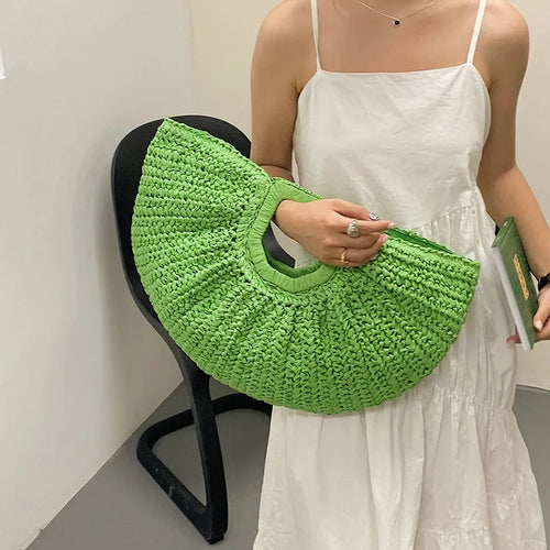 NEW ME IM Half Moon Design Basket  Beach Straw Bag