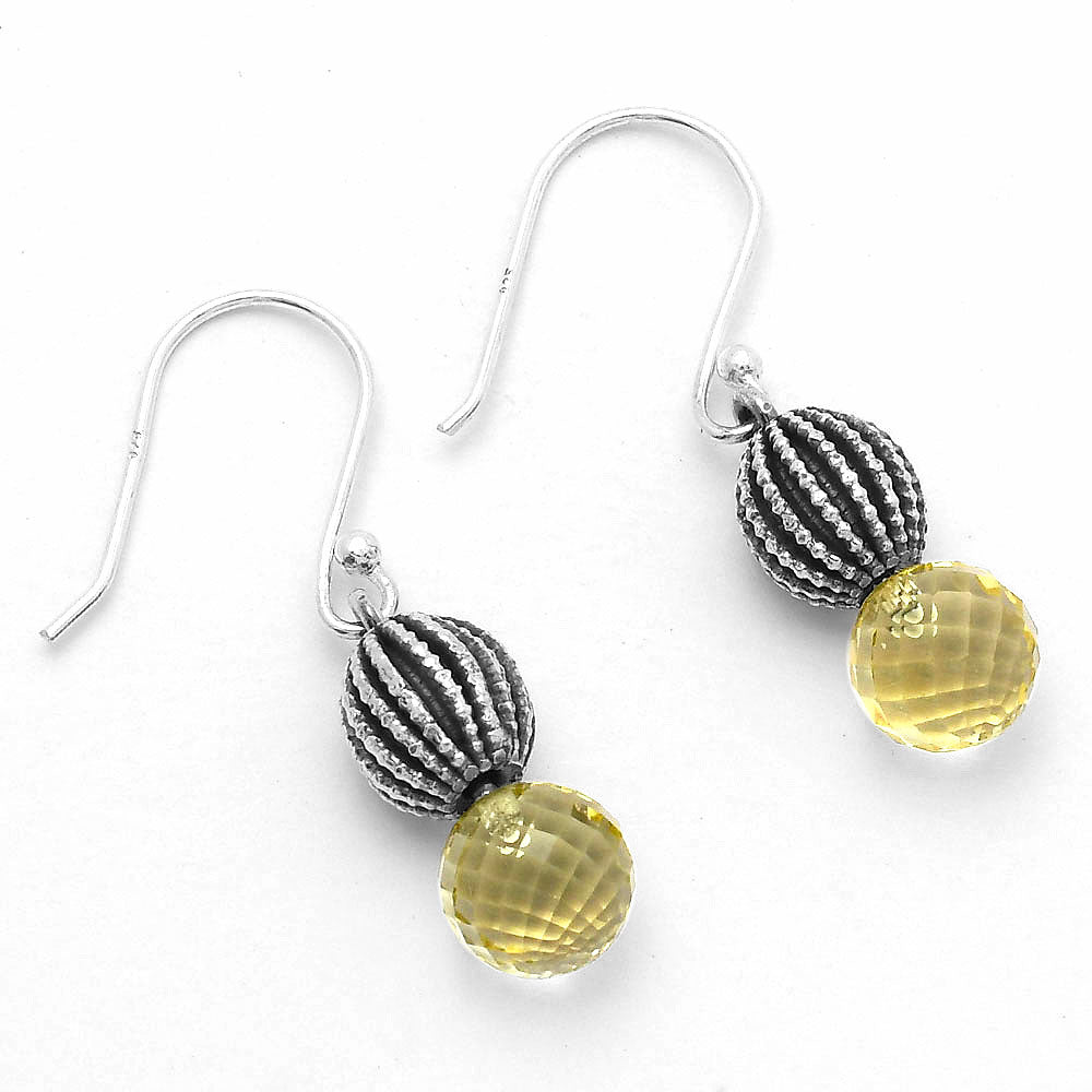 Natural Lemon Quartz Briolette Ball Earrings