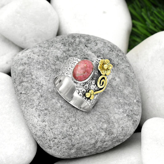 Two Tone - Pink Thulite - Norway Ring size-6.5
