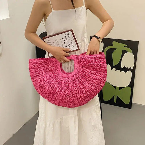 NEW ME IM Half Moon Design Basket  Beach Straw Bag