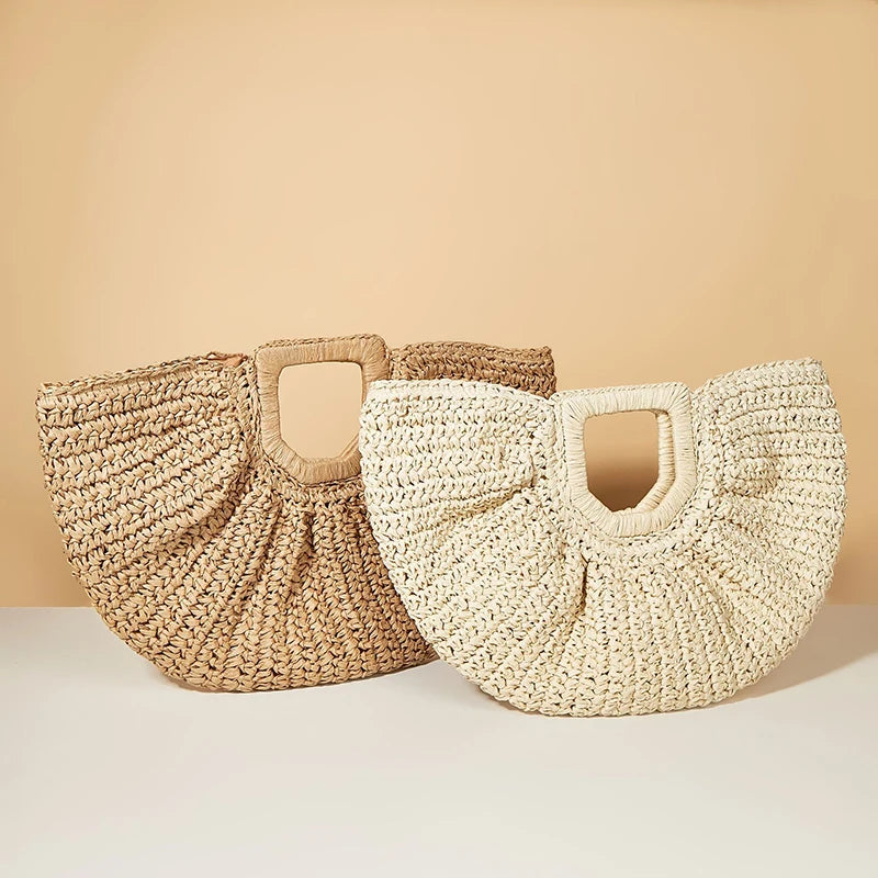 NEW ME IM Half Moon Design Basket  Beach Straw Bag