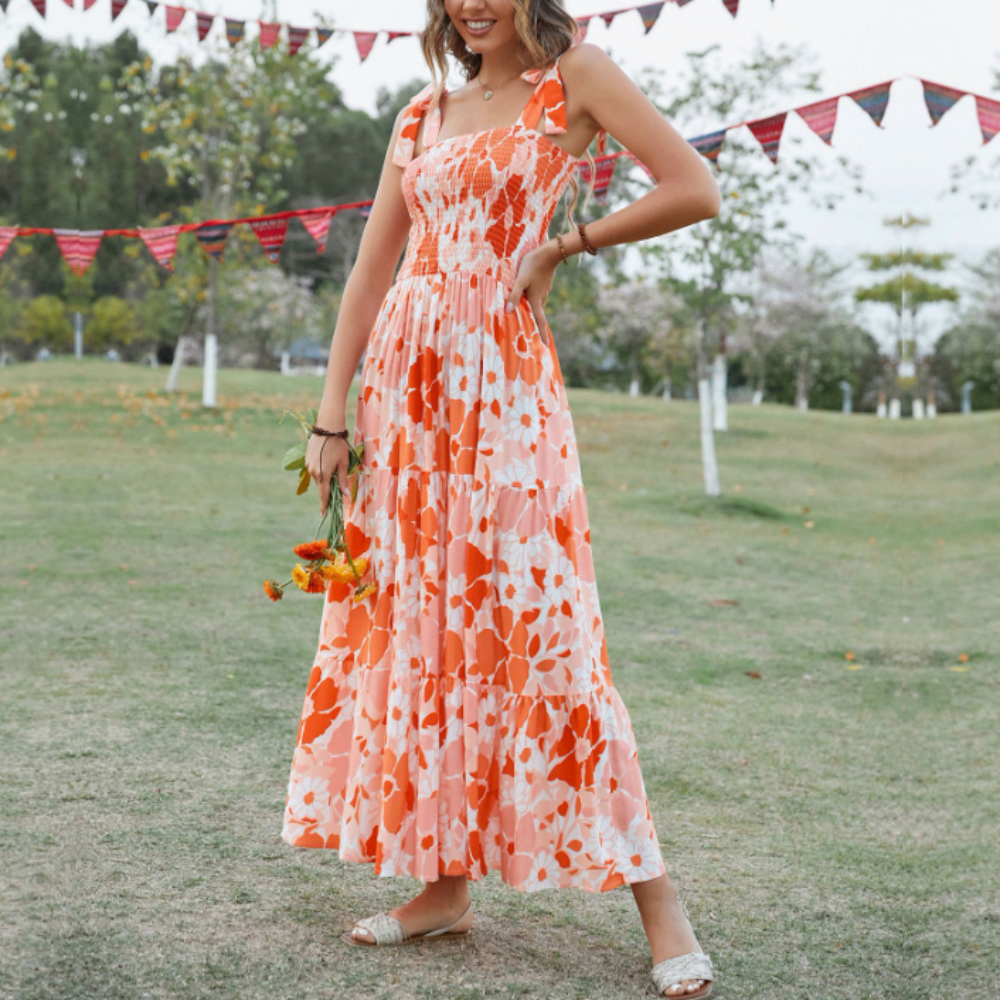 Womens Floral Self Tie Strap Tube Dress