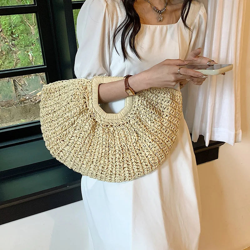 NEW ME IM Half Moon Design Basket  Beach Straw Bag