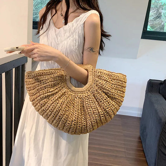 NEW ME IM Half Moon Design Basket  Beach Straw Bag