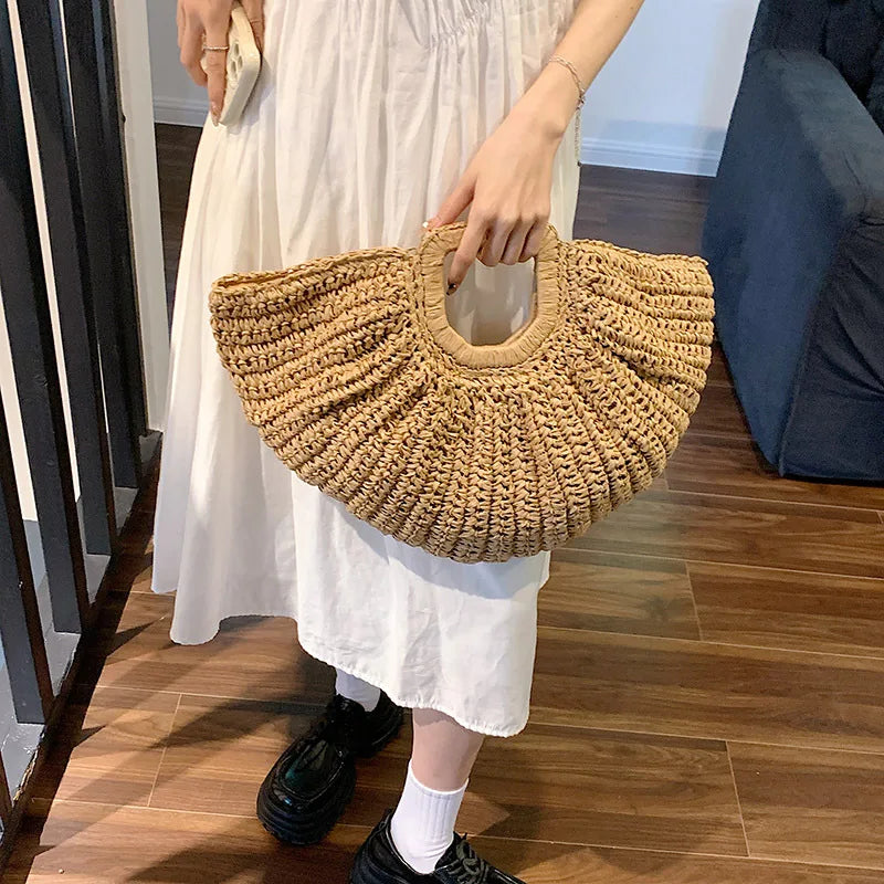 NEW ME IM Half Moon Design Basket  Beach Straw Bag