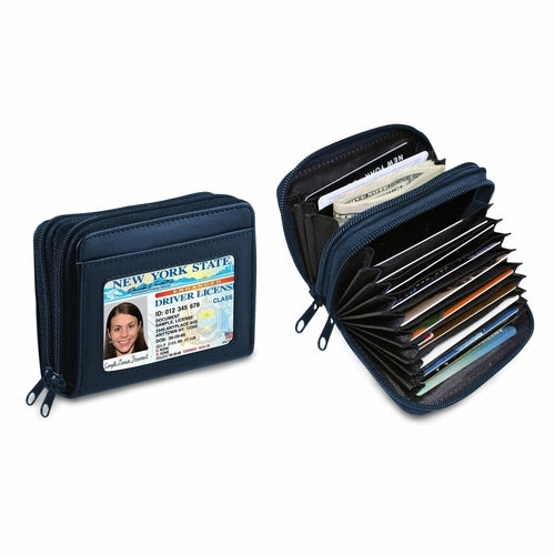 Genuine Leather Credit Card Wallet for Women w/ ID Display Window