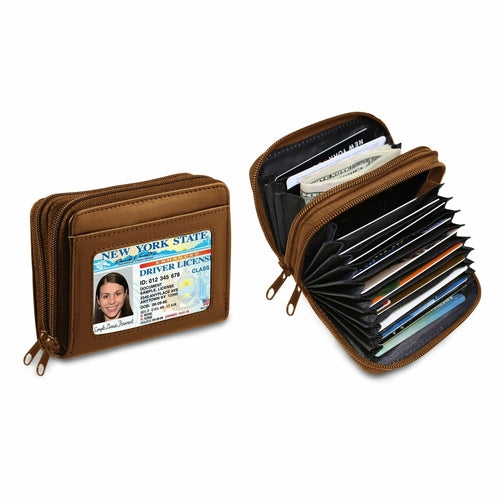 Genuine Leather Credit Card Wallet for Women w/ ID Display Window