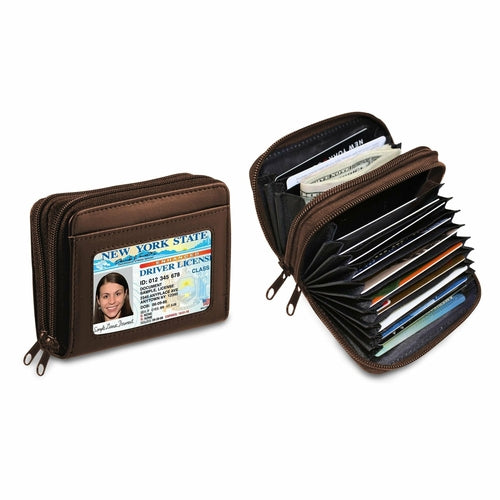 Genuine Leather Credit Card Wallet for Women w/ ID Display Window