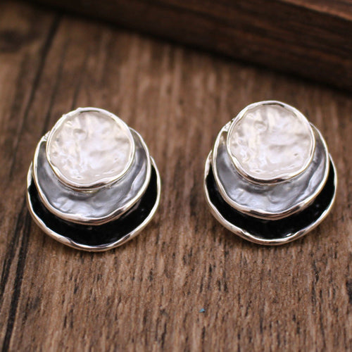 Ins Three-colored Painting Round Earrings Fashion Elegant Versatile