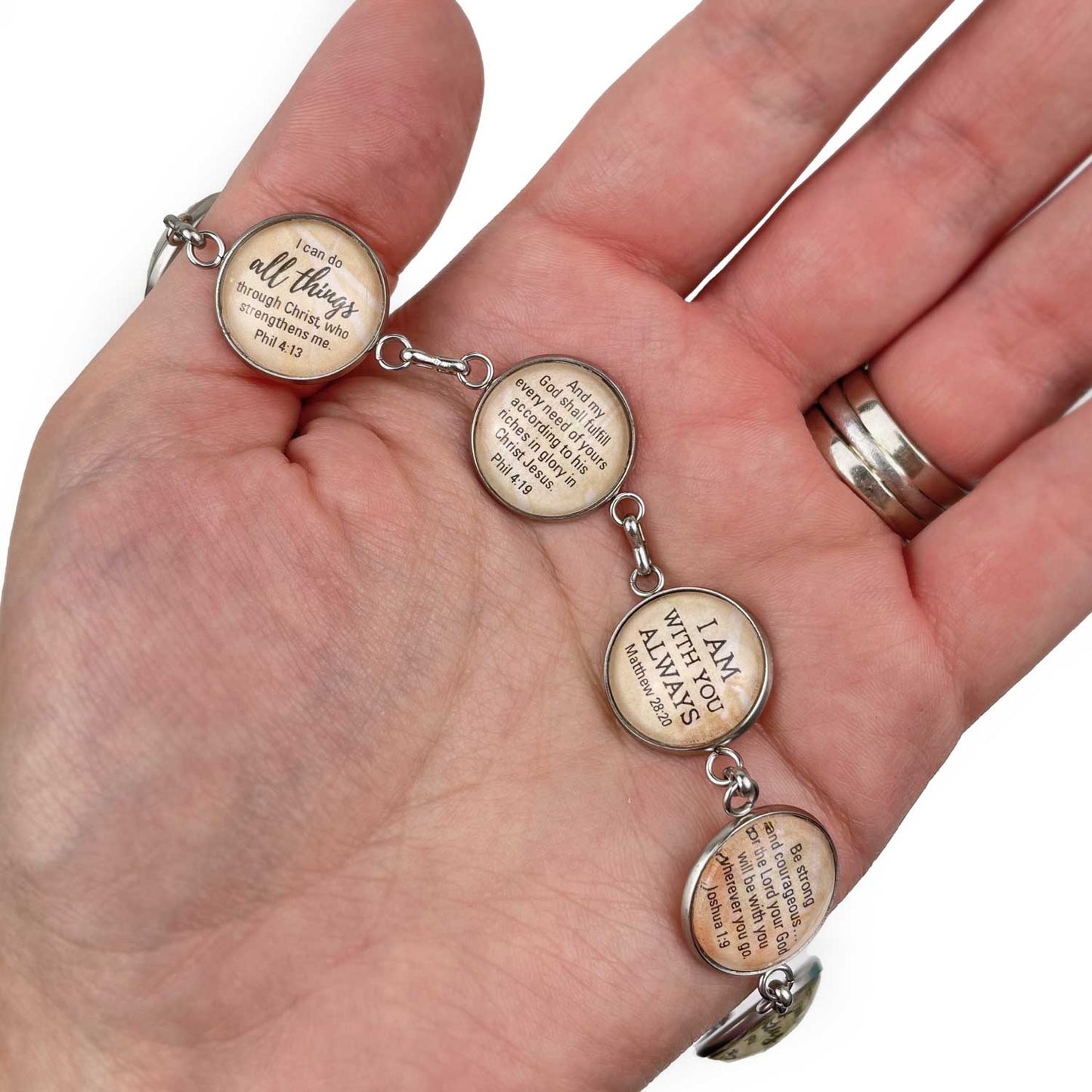 How Great Thou Art Hymn & Scripture Glass Charm Bracelet – Stainless
