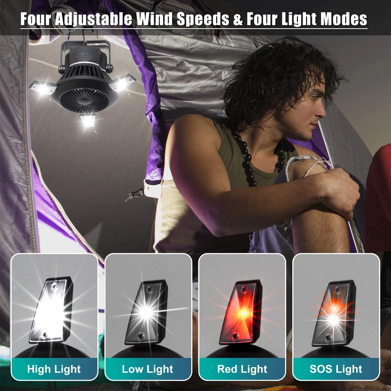NEW ME IM Foldable Fan Portable LED Solar Camping Lantern with Hook