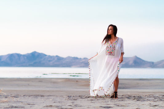 Boho Maxi Dress, Beach caftan, white beach dress