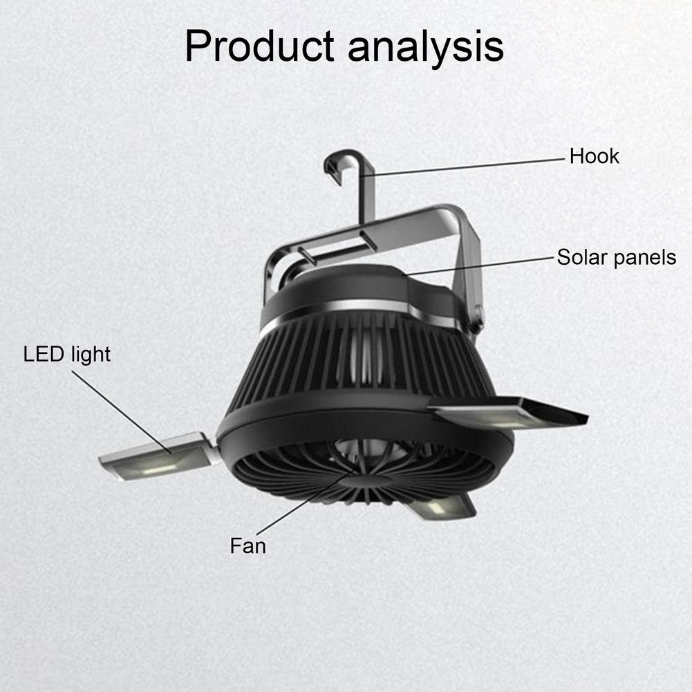 NEW ME IM Foldable Fan Portable LED Solar Camping Lantern with Hook