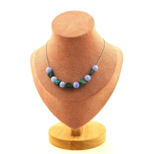 Crazy lace blue Agate + Chrysocolla 11 beads necklace.