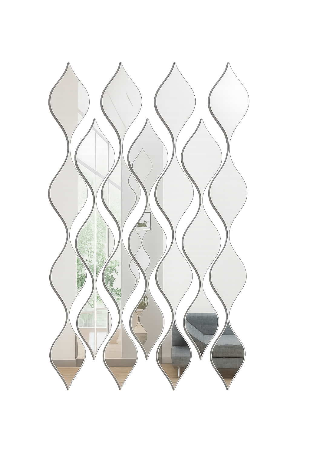 Wavy Panel Wall Mirror Modern Leaf Design, Decorative Accent