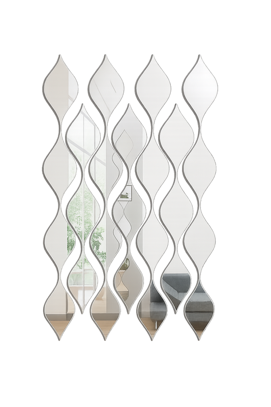 Wavy Panel Wall Mirror Modern Leaf Design, Decorative Accent