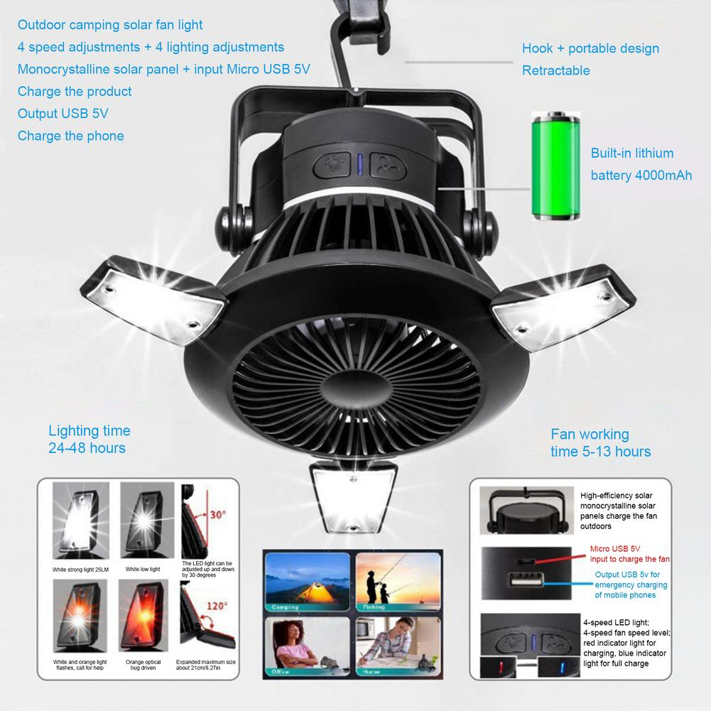 NEW ME IM Foldable Fan Portable LED Solar Camping Lantern with Hook