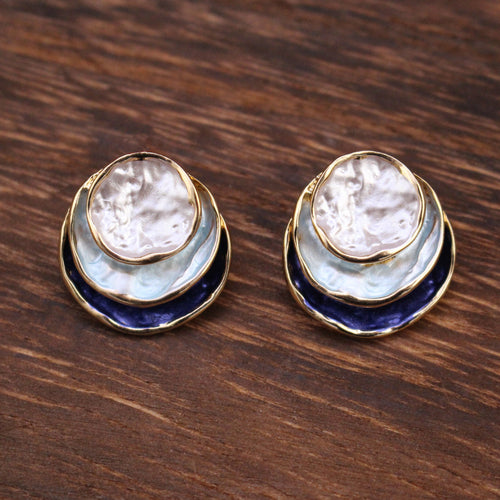 Ins Three-colored Painting Round Earrings Fashion Elegant Versatile
