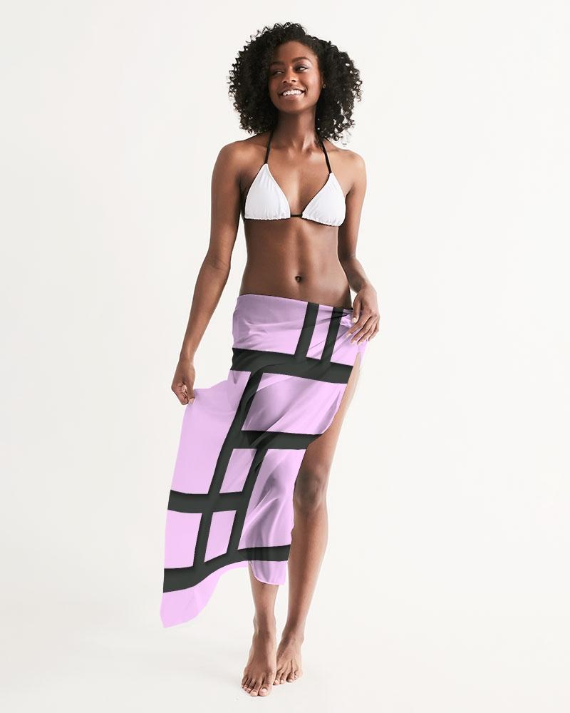 Sheer Sarong Swimsuit Cover Up Wrap / Geometric Lavender And Black